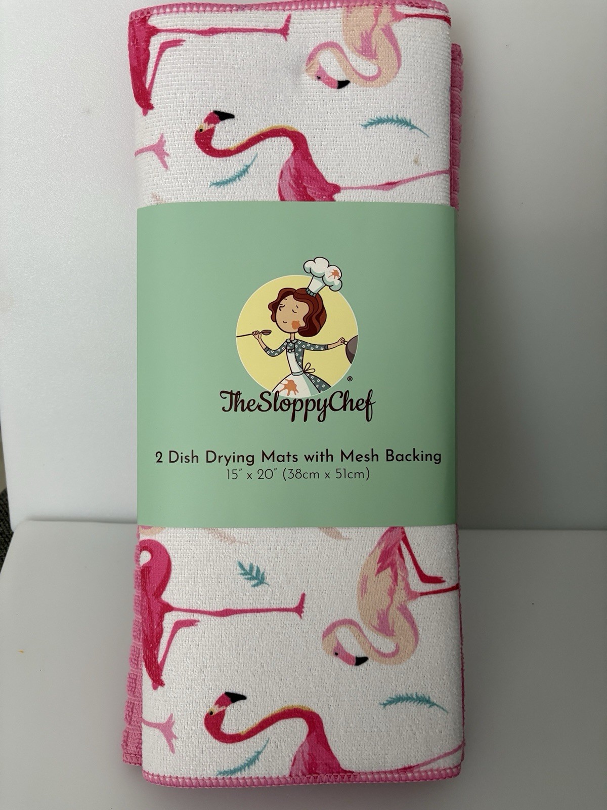 DRYING MAT Set Of 2 15" X 20" PINK FLAMINGO & PINK Coastal Beach Tropical Bird