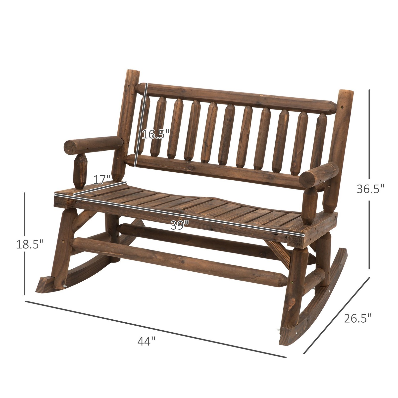 High-Capacity Wooden Rocking Bench, 44in Width 550lb Limit Design