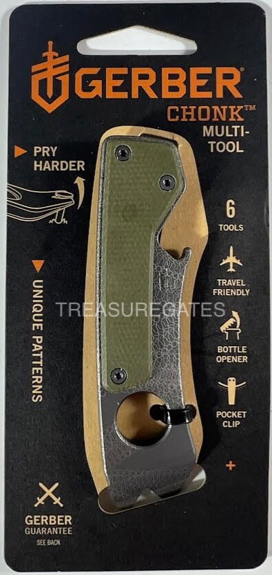 Gerber Chonk Mini Pry Bar 6 In 1 Multi-Tool Stainless, Green Handle 31-004143