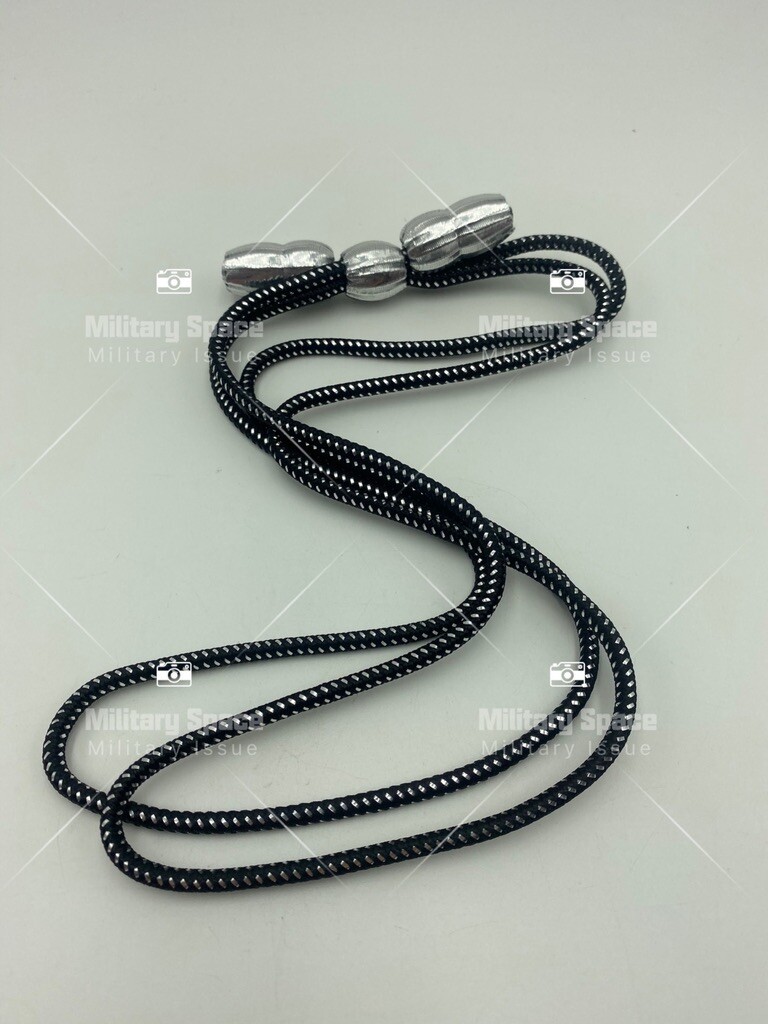 GENUINE U.S. ARMY HAT CORD: BLACK AND SILVER WITH SILVER MYLAR ACORNS