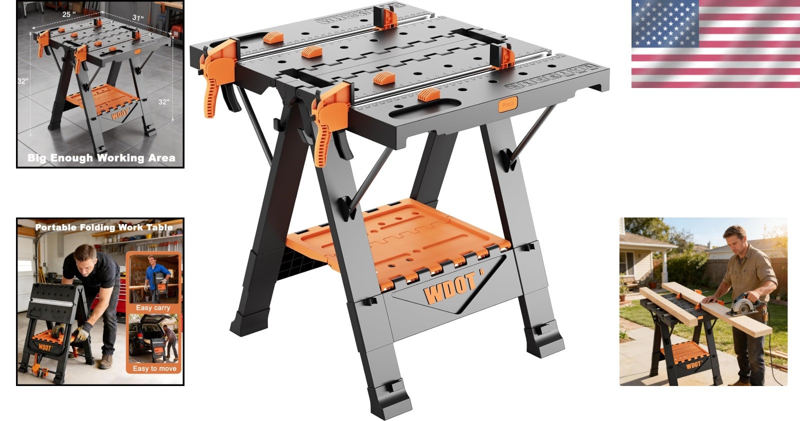 Sturdy 500lbs Mobile Work Table - 2-in-1 Portable Folding Bench for Woodworking