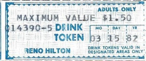 Reno Hilton Casino - Reno, NV - 1982 Vintage Paper Drink Token, 2.25 x 1 inches