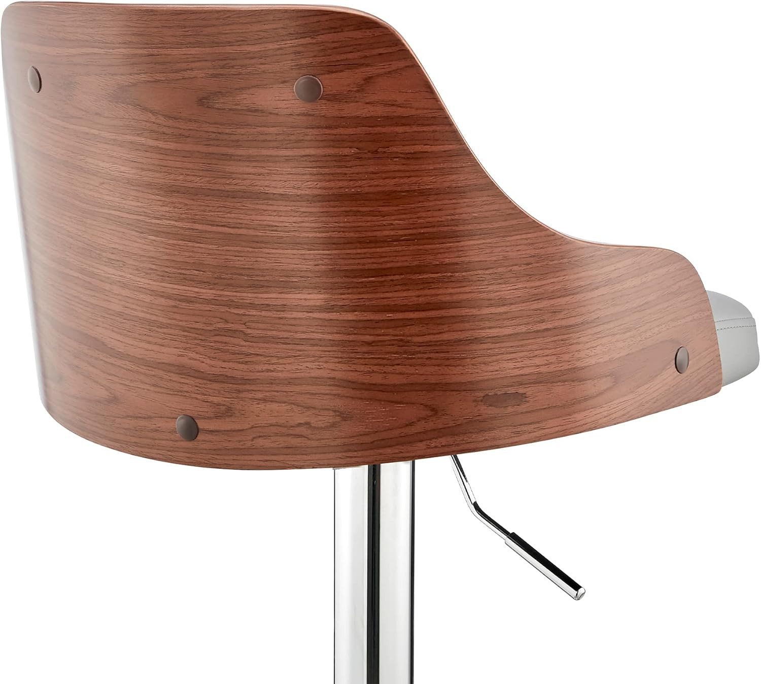 Modern Adjustable Gray Faux Leather Bar Stool with Walnut Wood Base