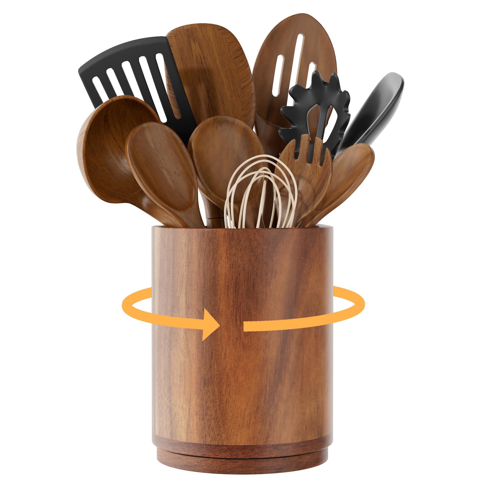 Utensil Holder, 360° Rotating Acacia Wood Kitchen Utensil Holder for Counter,...