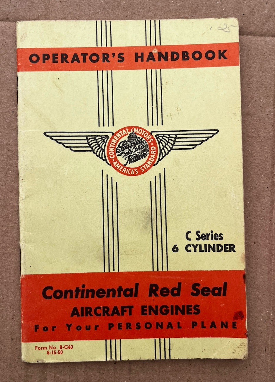 1950 Continental C Series 6 Cylinder Engine Operator's Handbook Original
