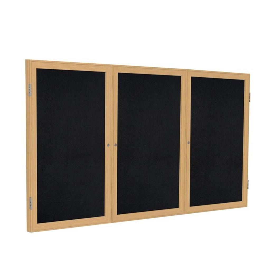 Ghent's Wood 48" x 96" 3 Door Enclosed Rubber Bulletin Board in Black