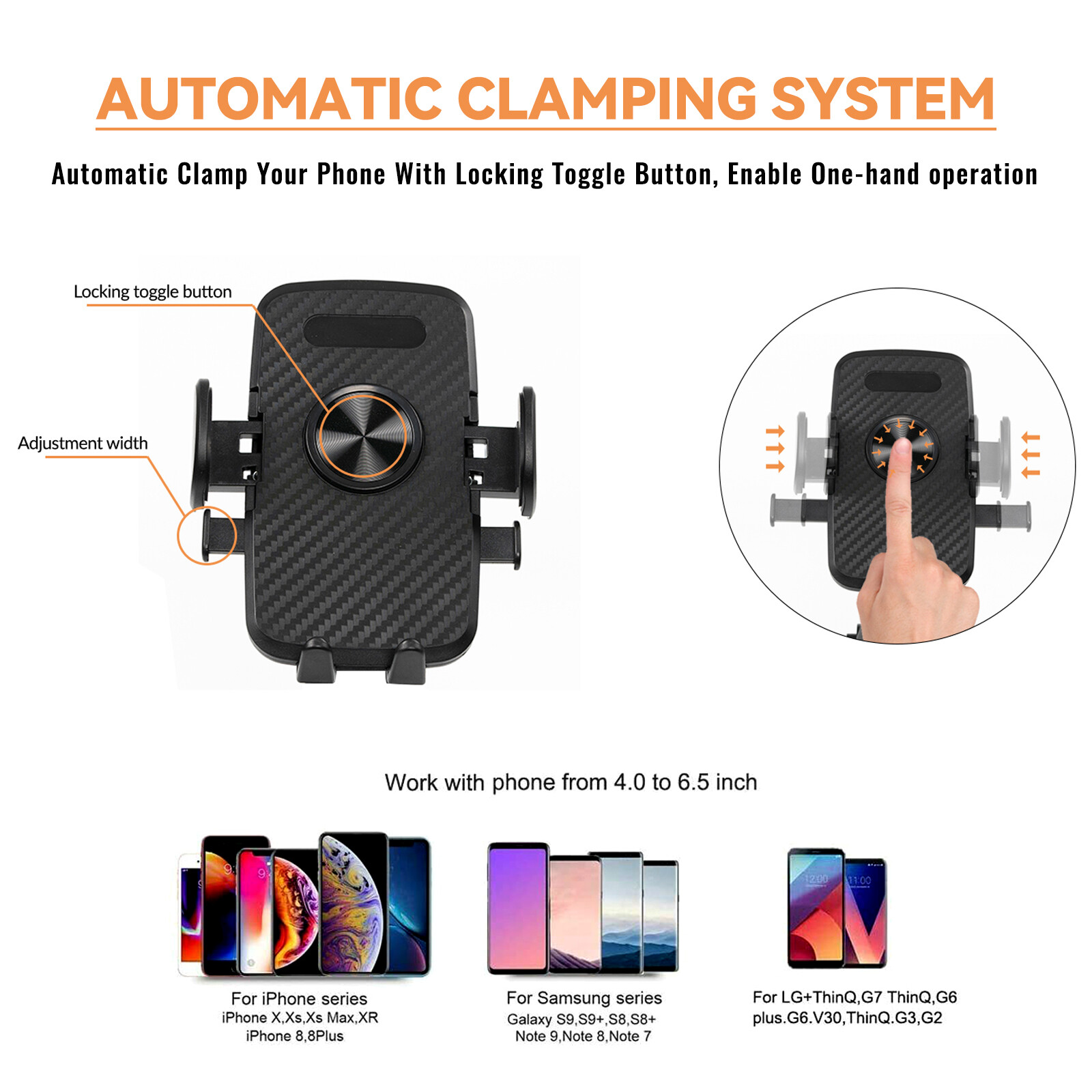 Car Phone Holder Auto Clamping Button, Universal 360° Suction Cup Mount