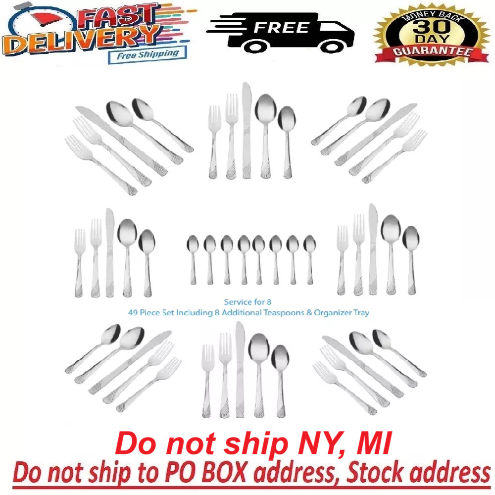 49 Pcs Silverware Set for 8 Stainless Steel Flatware Cutlery Utensil Kitchen New