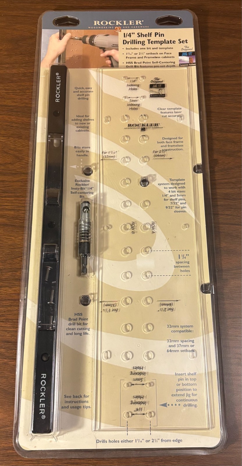 ROCKLER 1/4" Shelf Pin Drilling Template Set/Kit (Jig It System) NEW in package