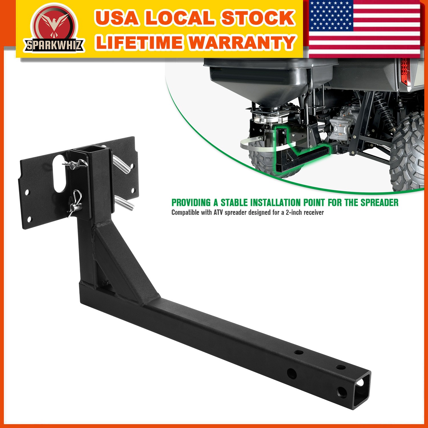 Heavy Duty 2 inch Receiver Hitch Mount For ATV Dry Material Spreader Seeder US