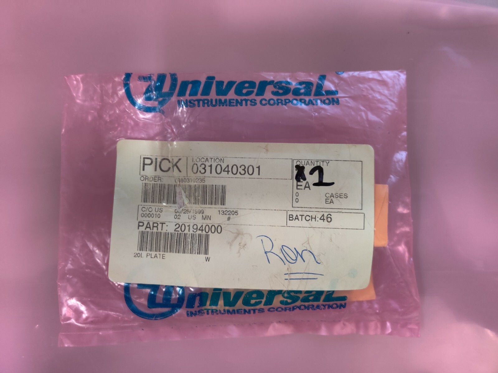 Universal Instruments 20L Plate W 20194000
