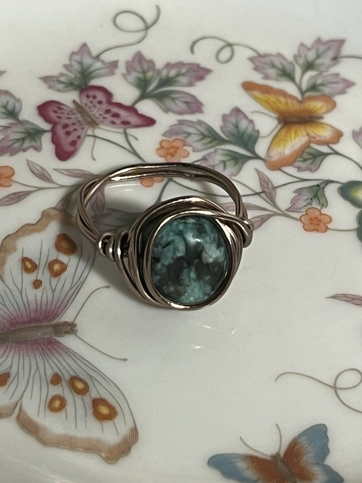 African Jasper gemstone Wire wrapped Ring handmade Size 8