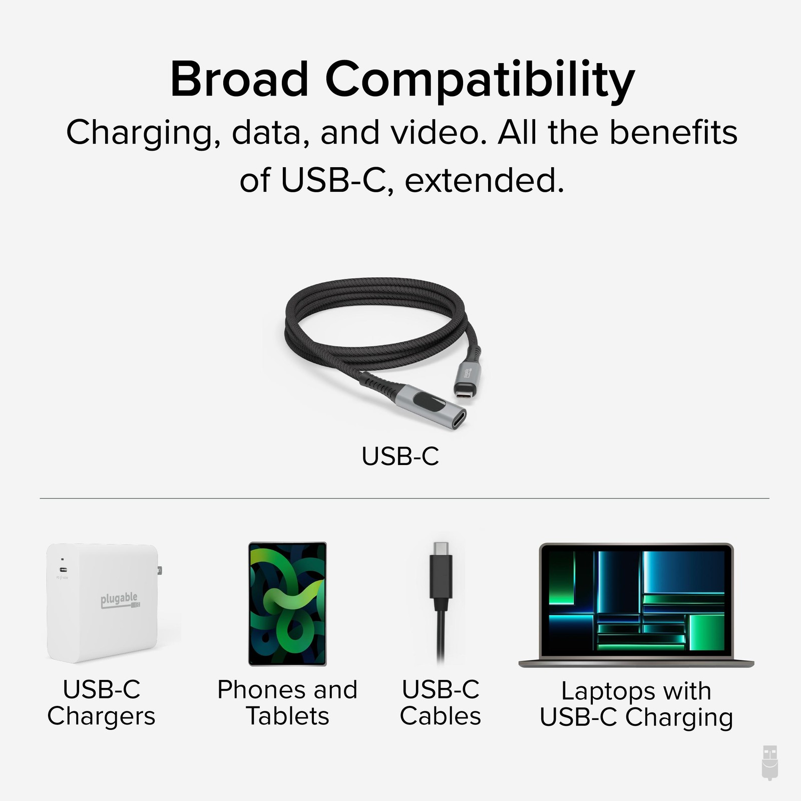 Plugable USB C Extension Cable 3.3 Ft, Digital Power Meter Tester for