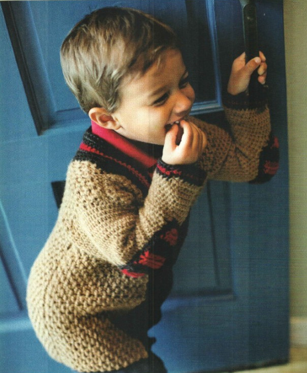 SCHOOL CARDIGAN SWEATER 2 BOY SIZES CROCHET PATTERN INSTRUCTIONS