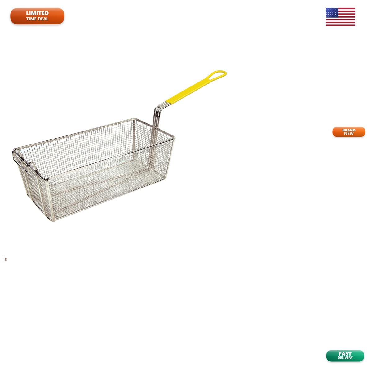 Winco FB-40 Fry Basket Yellow Handle Medium 17" x 8.5" x 6"