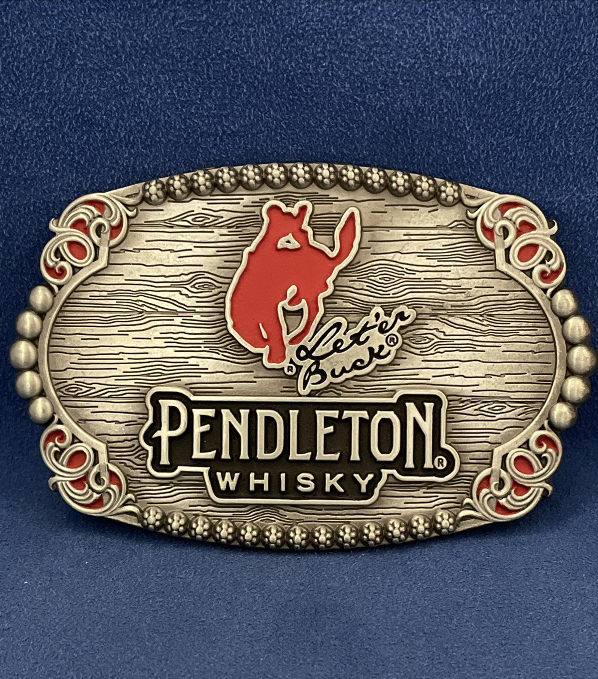 Pendleton Whiskey LET'ER BUCK Mesh Snapback Black Hat w/4" Metal Belt Buckle
