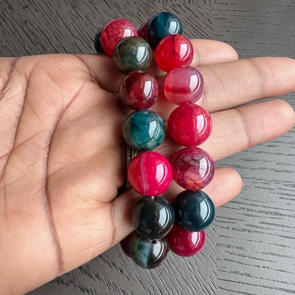 Enhanced dragon vein agate bracelet 14mm 6.5’