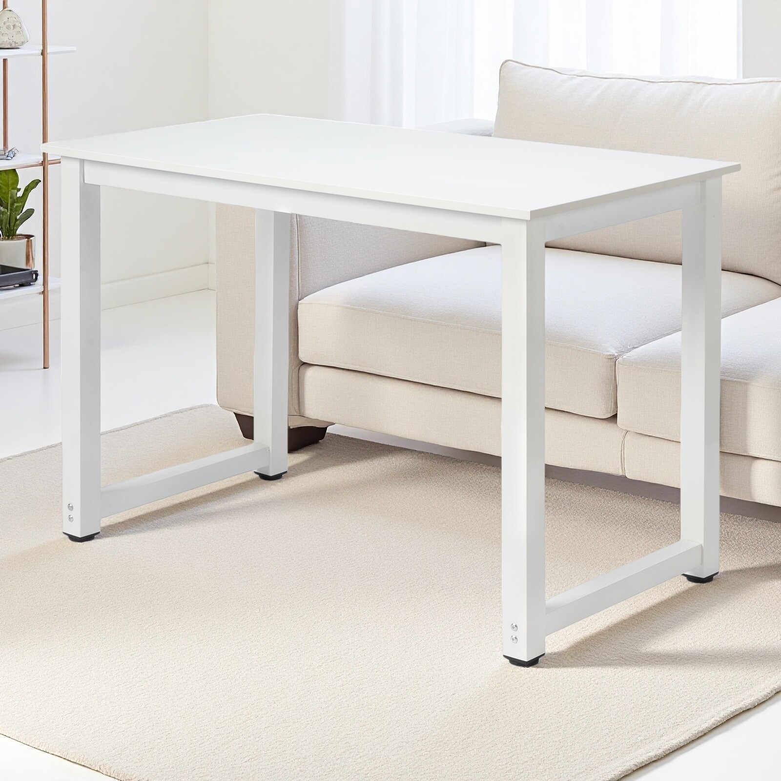 Simple Computer Desk - Portable, White, Steel White Frame & Adjustable Foot Pad