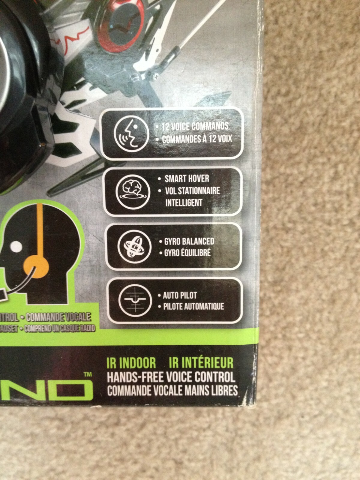 SkyRover Remote Control Silver Helicopter Voice Command missing headset