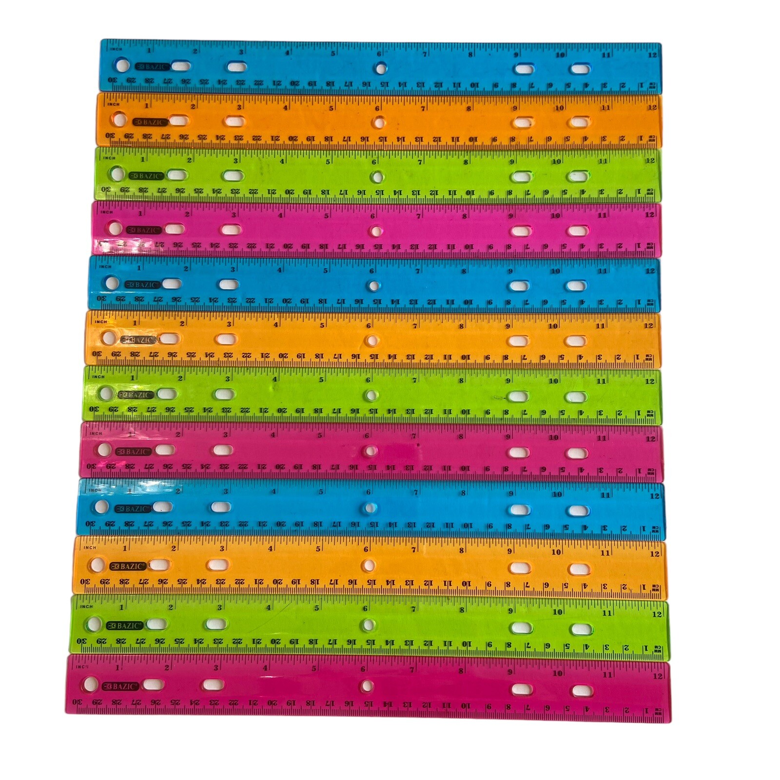 LOT OF 12 Transparent Color Plastic Rulers 12 in 30 cm Classroom Teacher School
