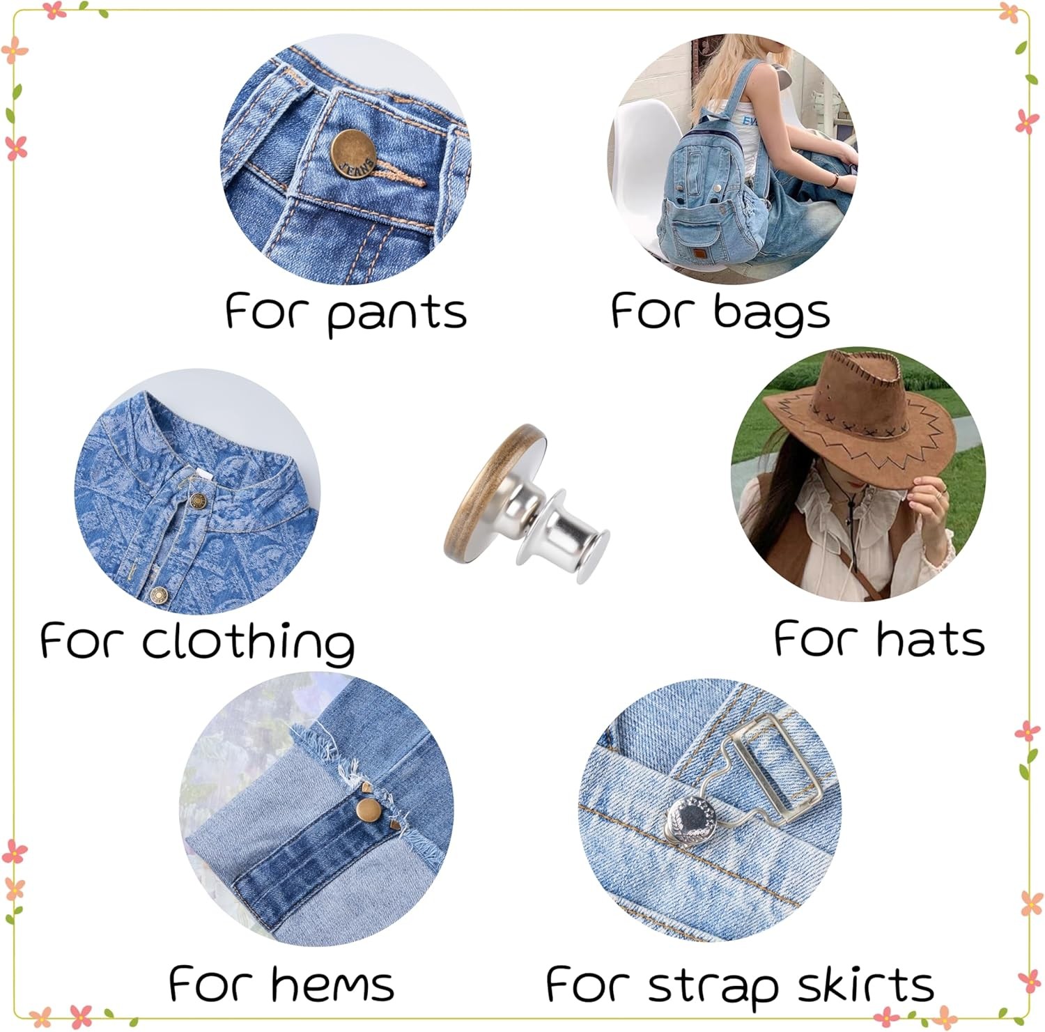 20 Sets 17mm Reusable and Adjustable Jeans Button Kits, 17mm, Color mixing