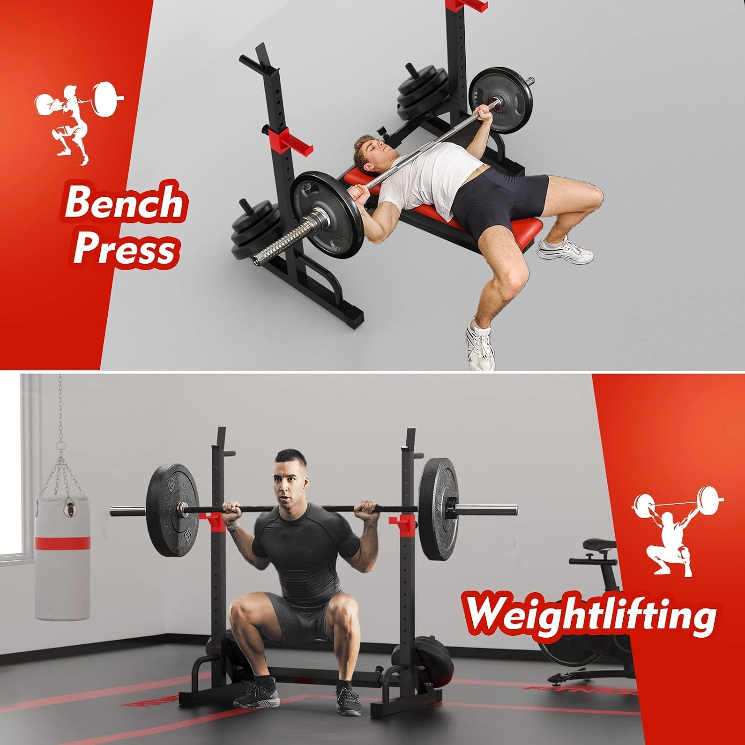 Adjustable Squat Rack Barbell Rack Bench Press 550 LBS Max Load Multi-Function