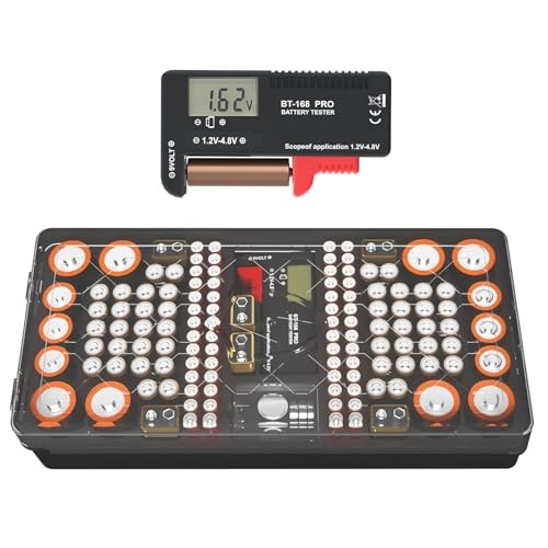 Battery Organizer Storage Case with Tester, Stores & Holds 136 Batteries