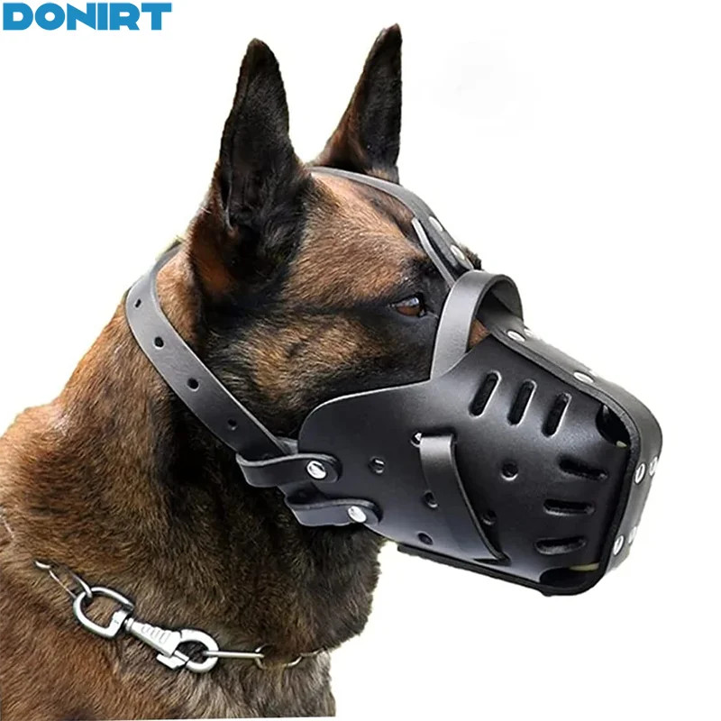 Leather Dog Basket Muzzle Anti Bite Training Mouth Guard Small Large Dogs