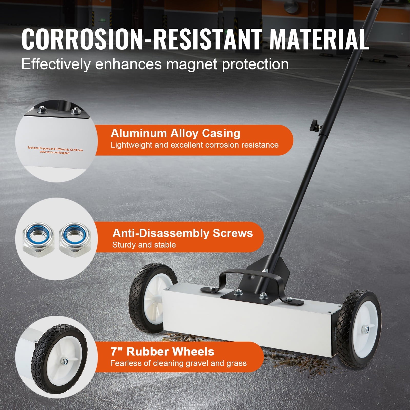 KFFKFF 45Lbs Rolling Magnetic Sweeper with Wheels, Push-Type Magnetic Pickup