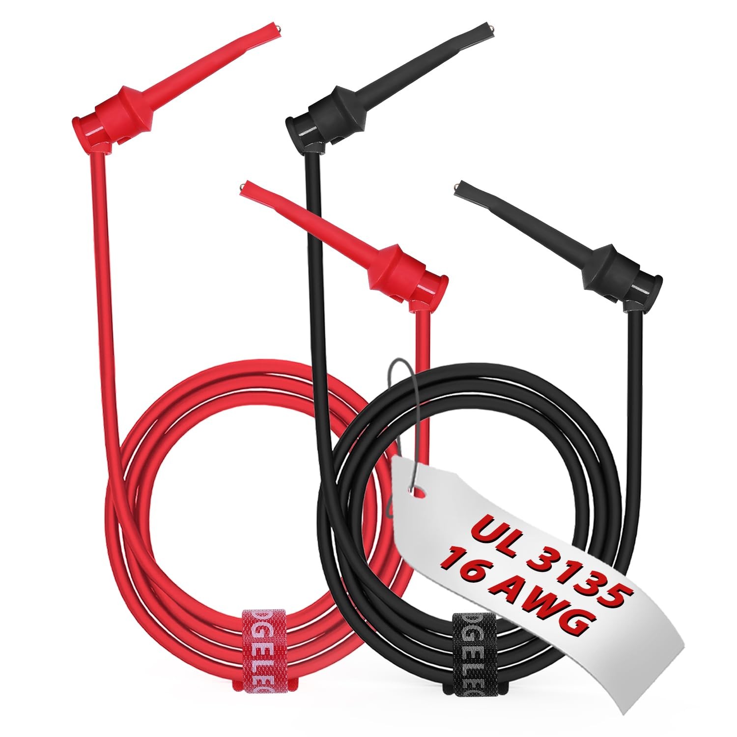 16 Gauge 2pcs/3.3Ft Dual Test Hook Clips UL3135 Heavy Duty Silicone Test Lead...