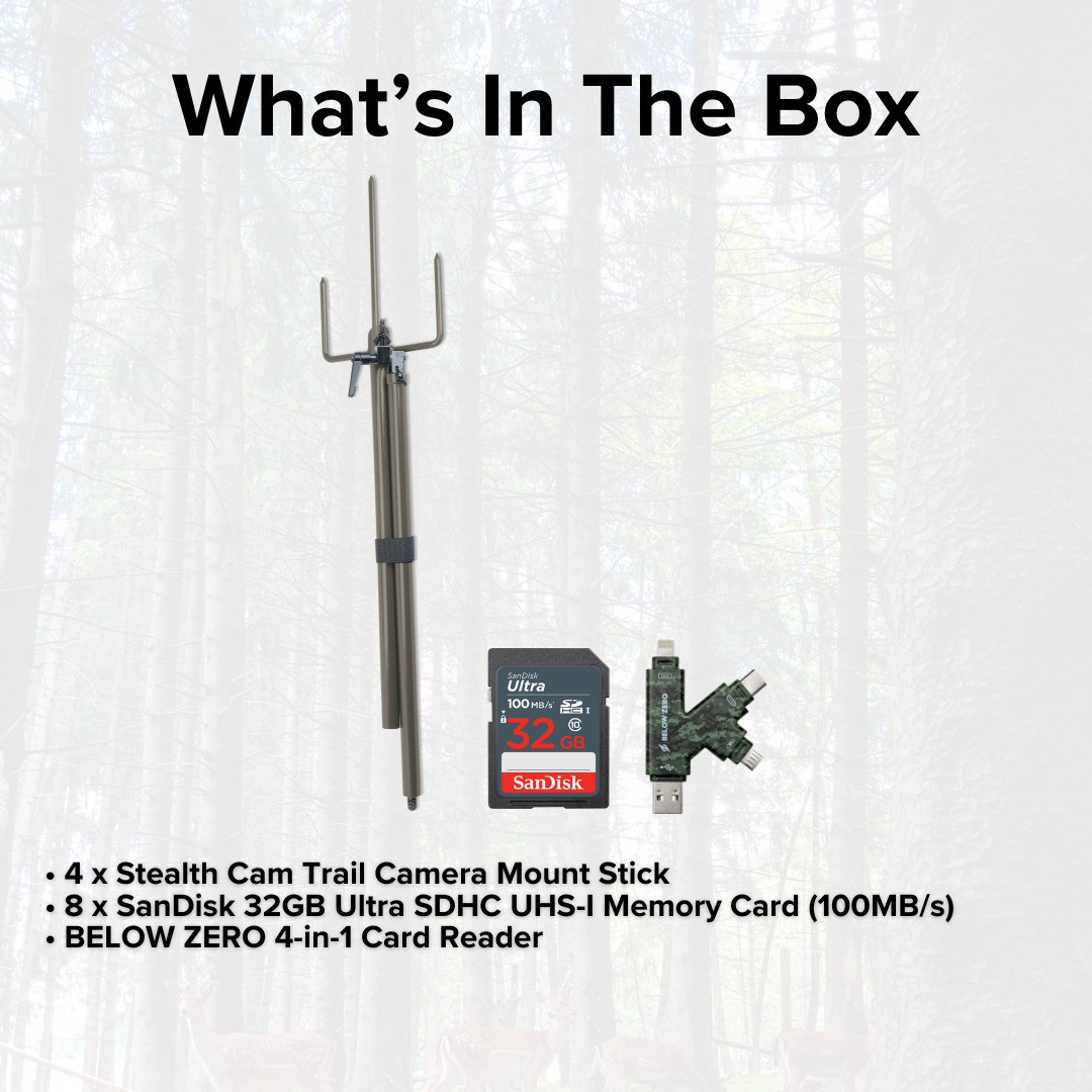 Stealth Cam Trail Camera Mount Stick 4 Pack 8 Pack Memory Card Bundle