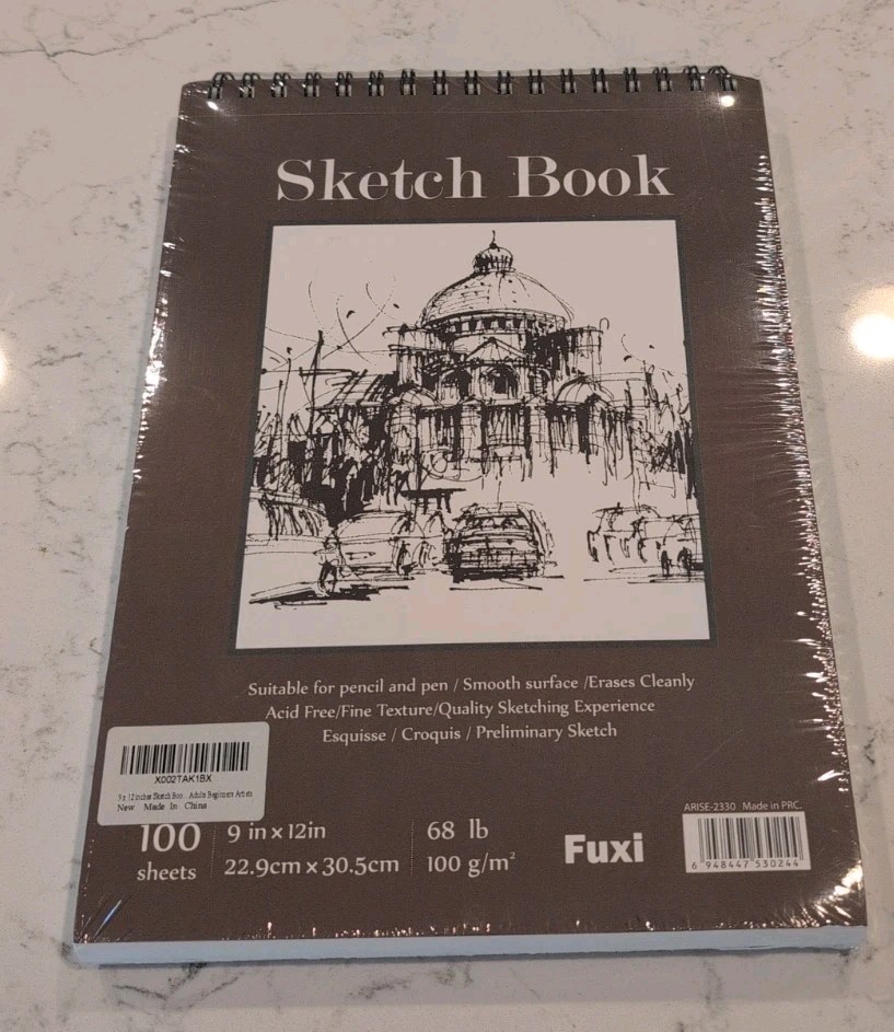 FUXI SKETCH BOOK ART PAD TOP SPIRAL BINDING 100 SHEETS 9"X12"