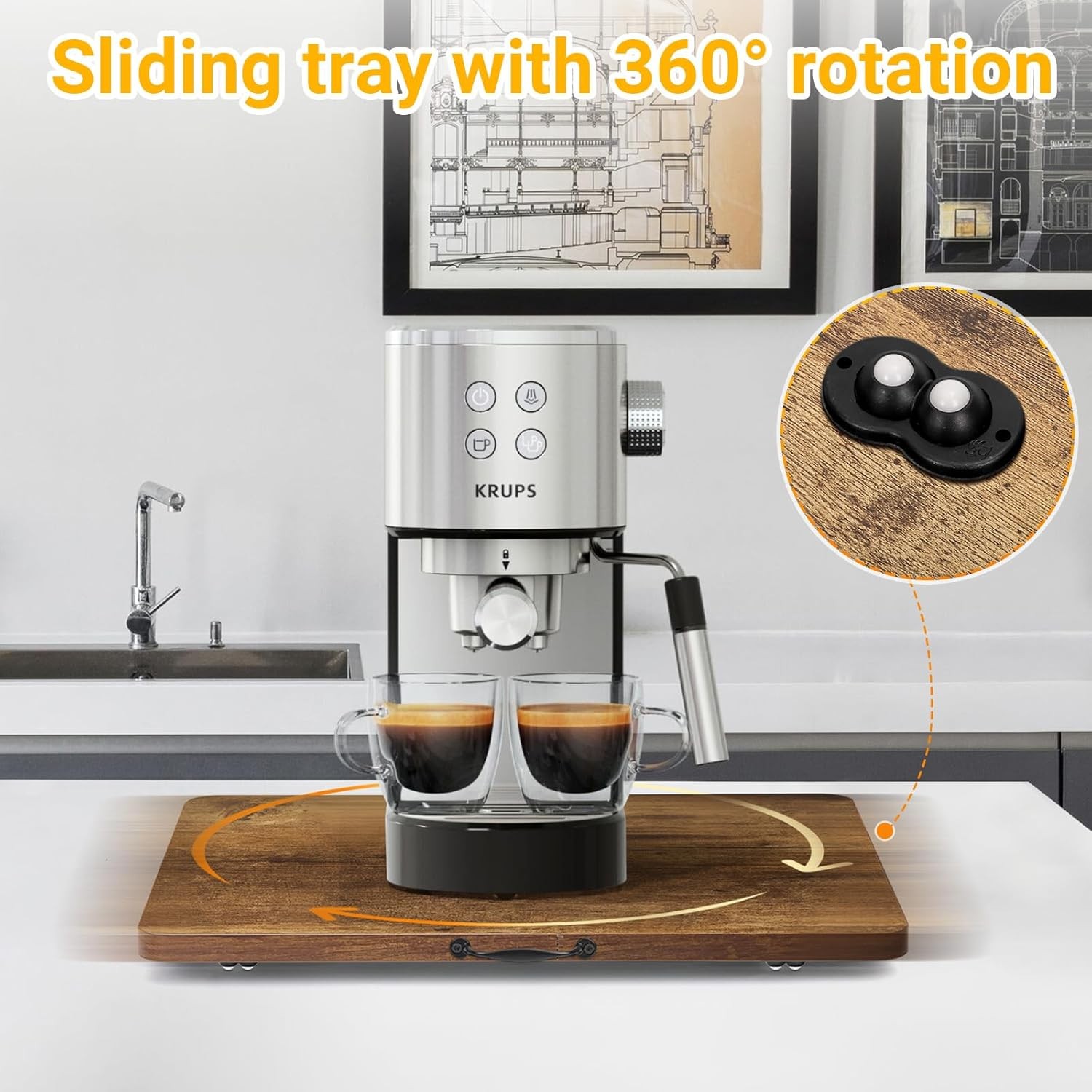 Appliance Slider 360° Rolling Tray for Coffee Maker Wooden Countertop Sliding