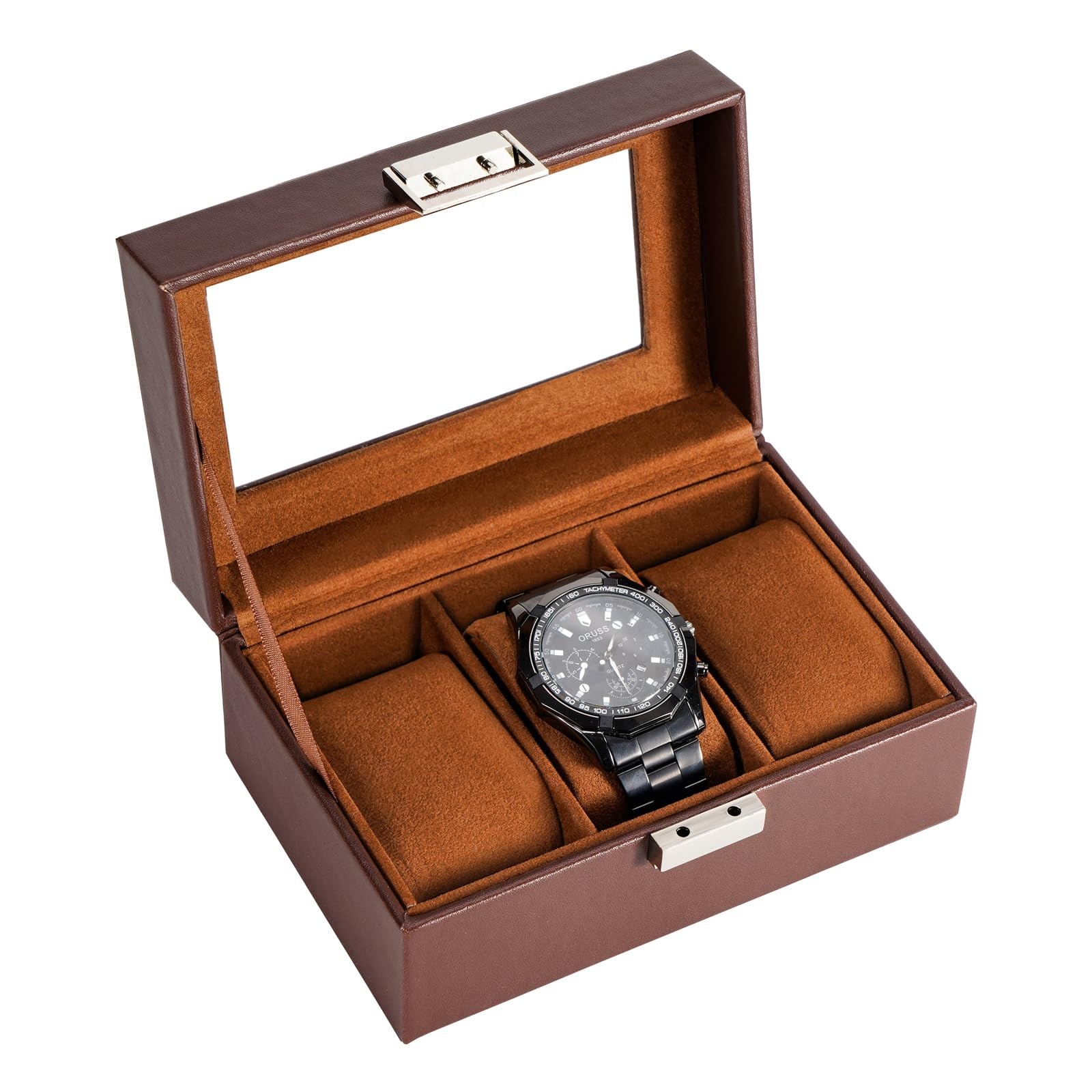 ProCase Watch Box, 3 Slot Mens Case, Storage 3-Slot, Espresso