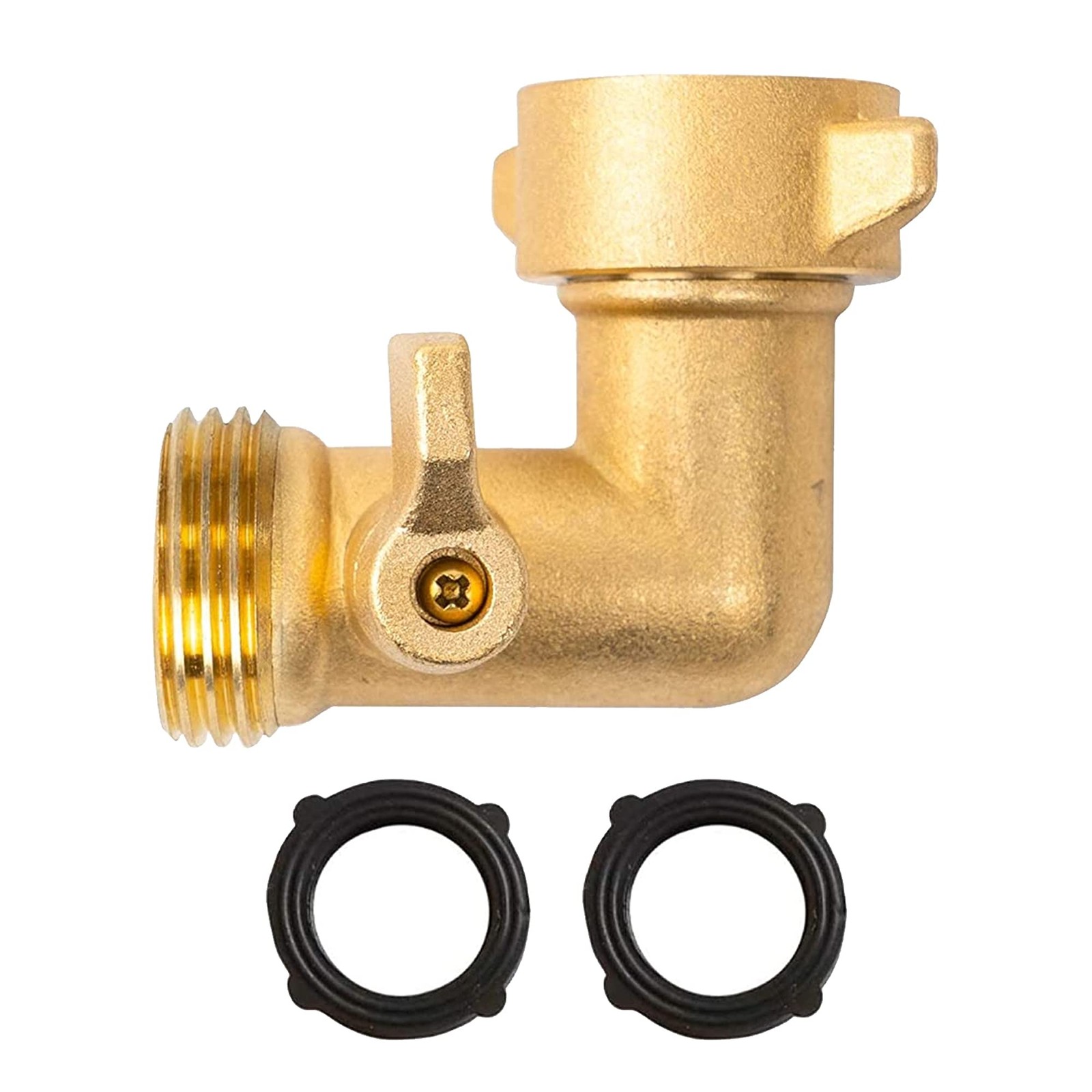 Xiny Tool 90 Degree Garden Hose Adapter with Shut Off 0.75 inches, Gold