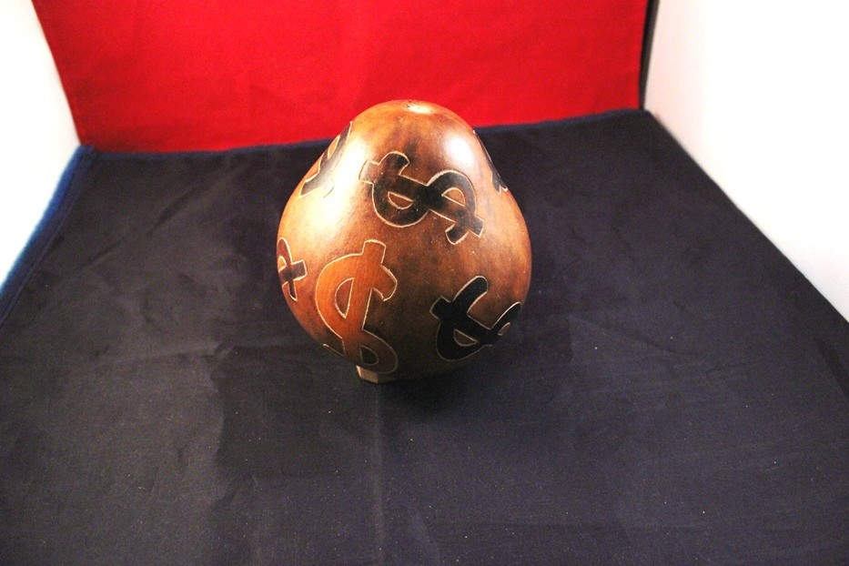 Unusual 4.5" Handcrafted Wood Gourd $$ Piggy Bank Peru Folk Art