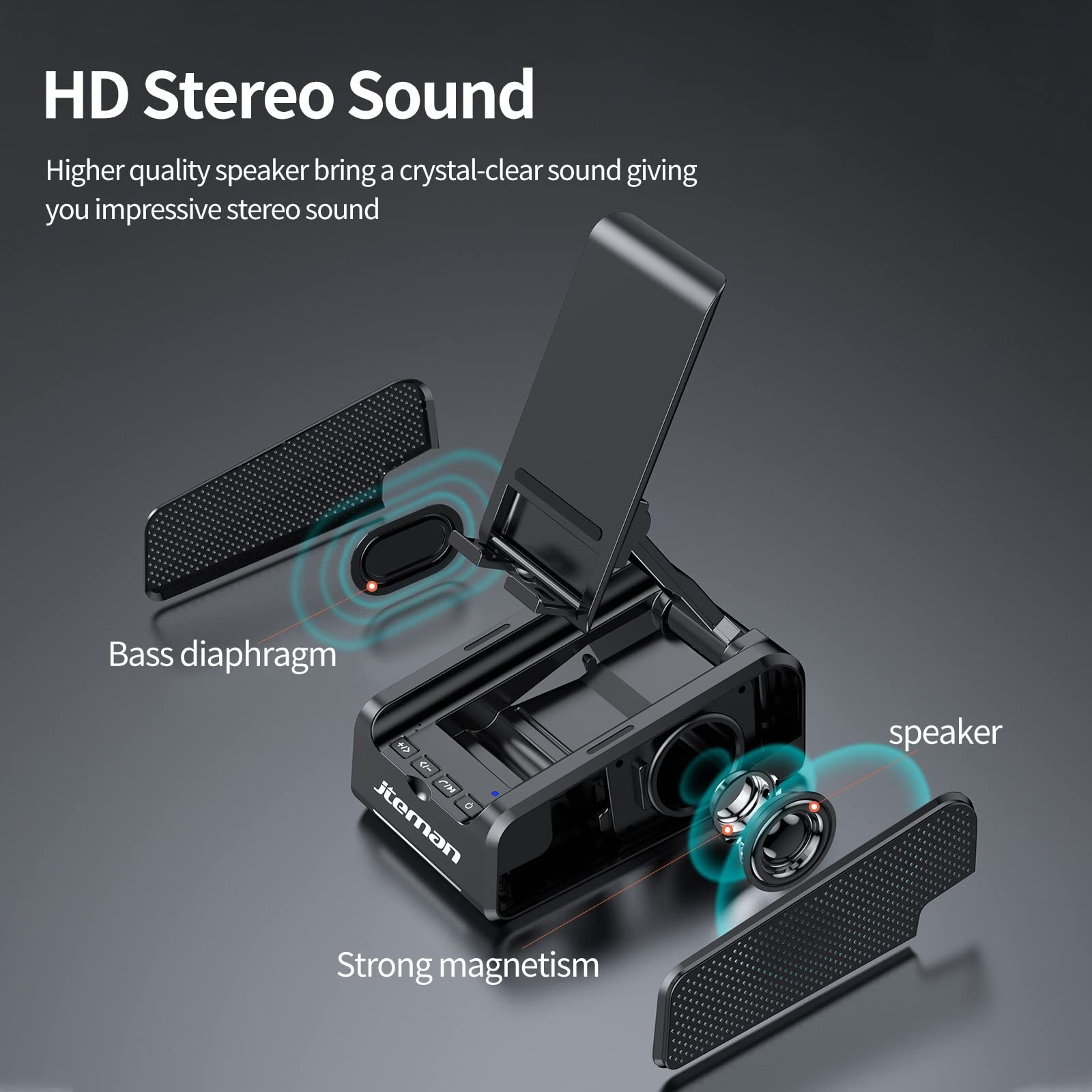 JTEMAN Cell Phone Stand with Bluetooth Speaker,Desktop Kitchen Gadgets Stand ...