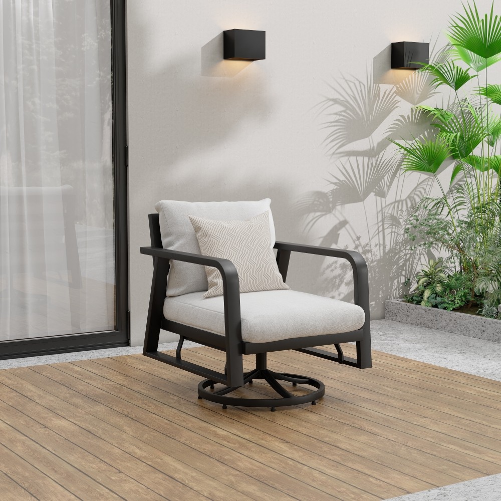 Dark Grey Aluminum Outdoor Swivel Rocking Sofa Chair with All Weather Cushions