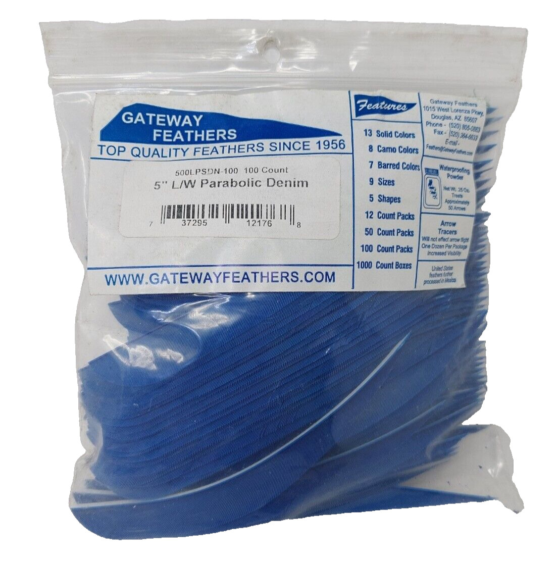 100 Pack Gateway Feathers 5" Left Wing: Parabolic Denim Blue 500LPSDN-100