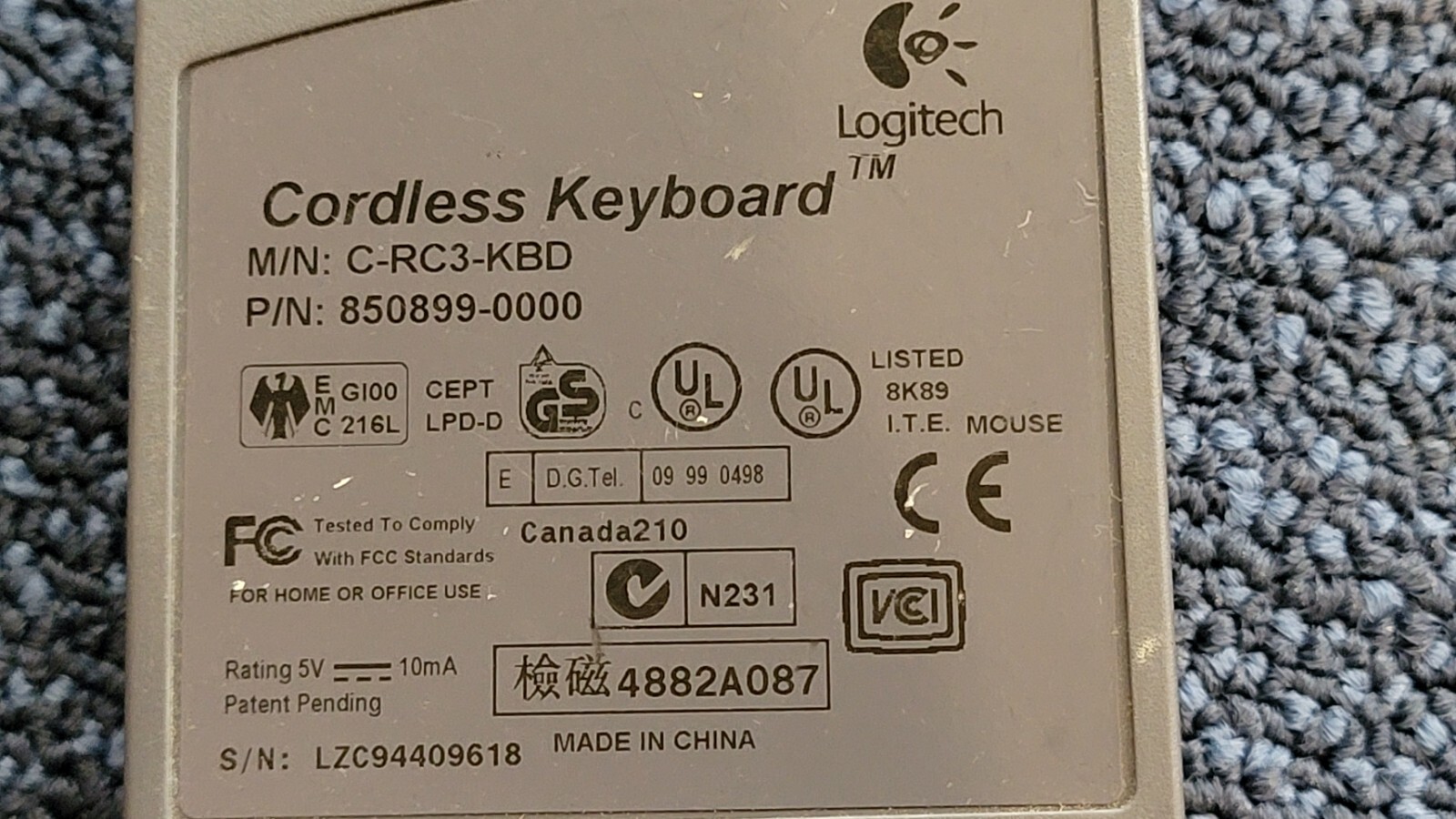 LOGITECH CORDLESS KEYBOARD RECEIVER C-RC3-KBD