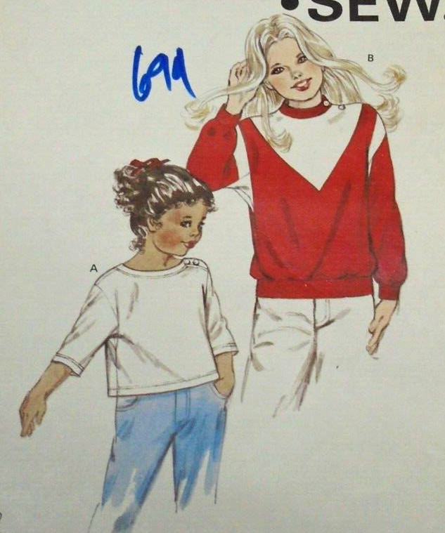 197Os Girl's Kwik Sew Pattern 1363 Sweatshirt Top Sz: 8, 10, 12, 14 - Uncut