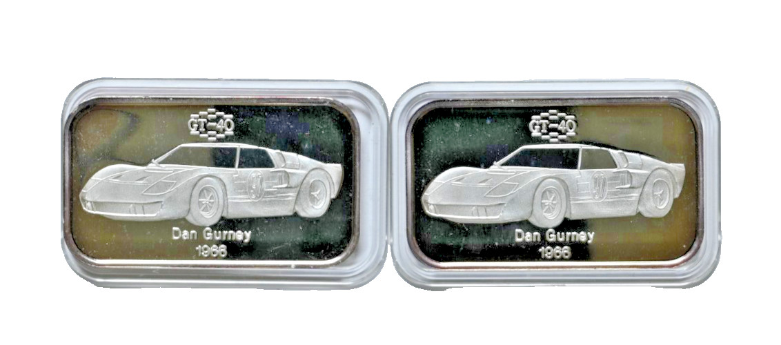 Vintage Fast Fords Dan Gurney GT-40 Car 1966 1 oz 999 Silver Bar Bullion
