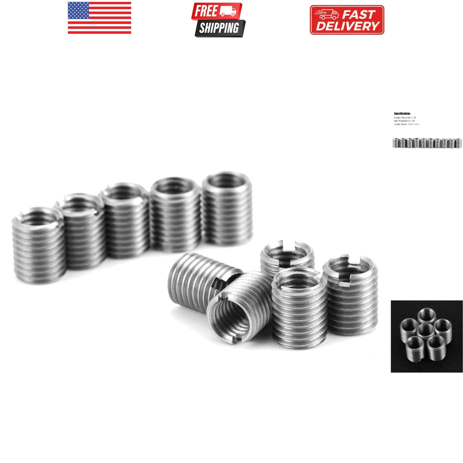 10pcs Insert Nuts Thread Repair Kit M8x1.25 Female to M10x1.25 Male Insert Nu...