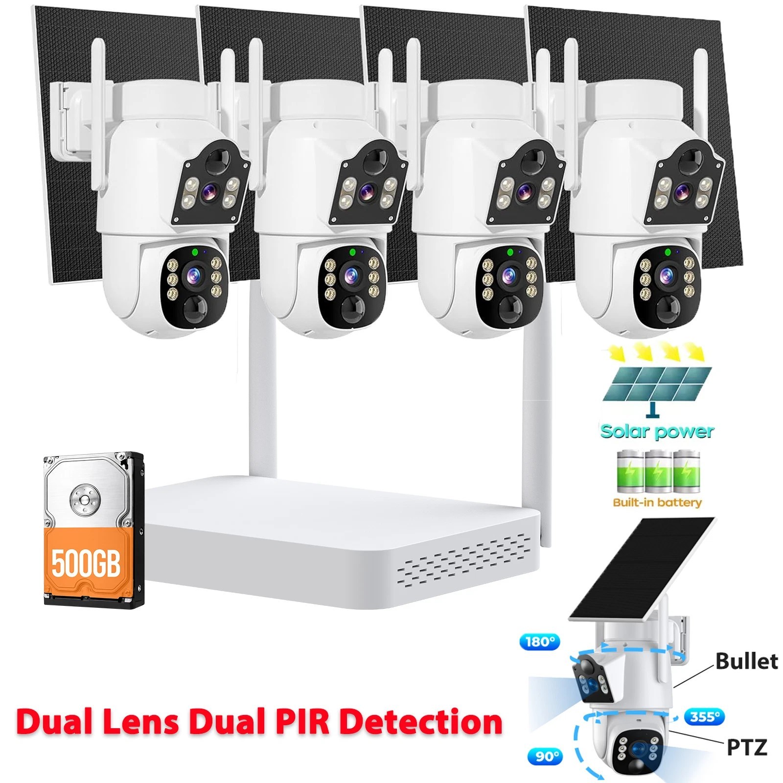 Security Camera System Wireless Solar Panel Outdoor WIFI Home 10CH NVR CCTV Set