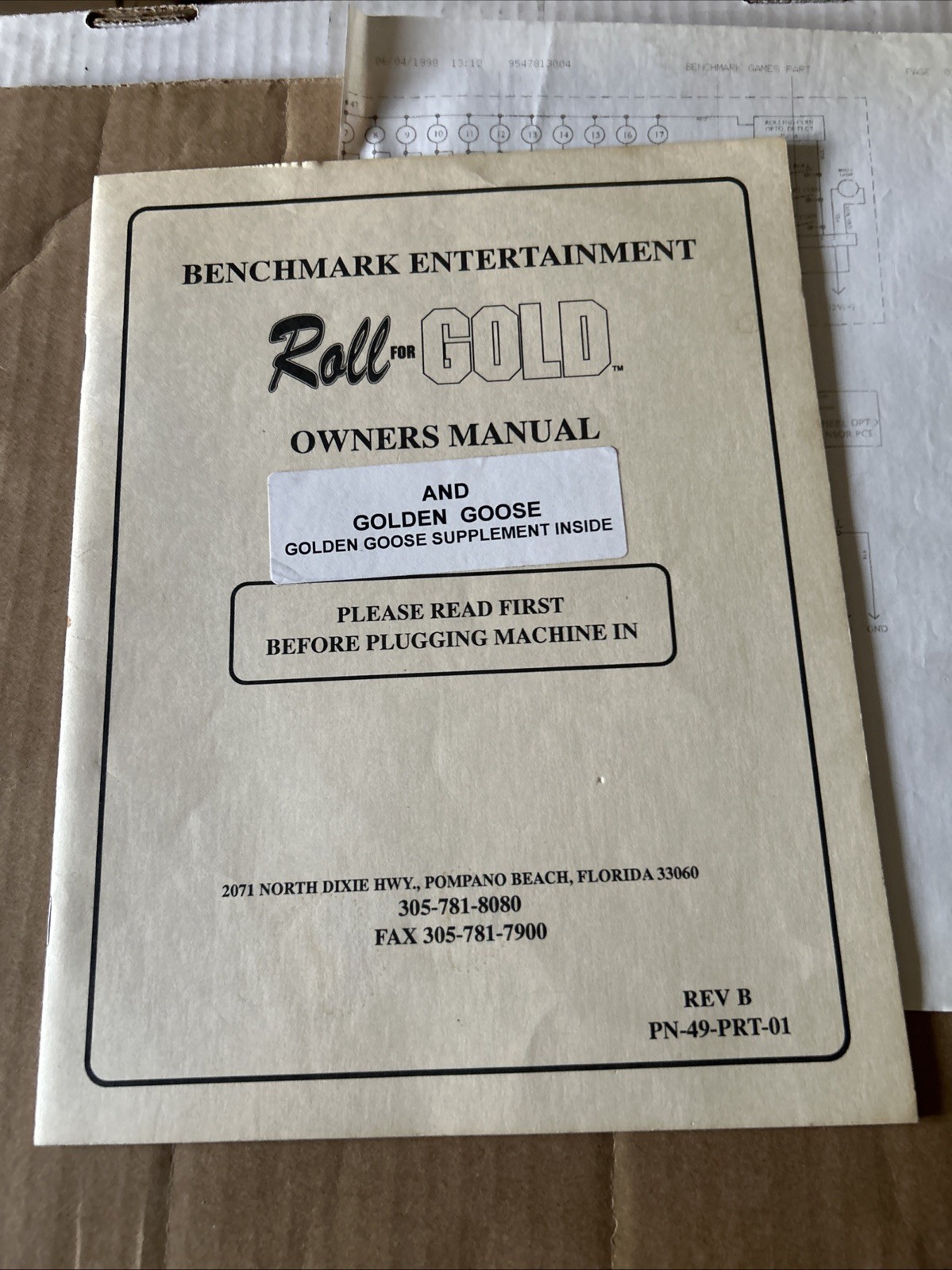 Roll For Gold Golden Goose Benchmark Entertainment Arcade Game Manual