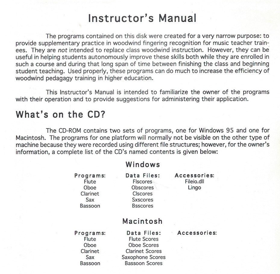 CD-ROM Woodwind Fingerings / Competency & Practice Drills - David Sebald / IMR