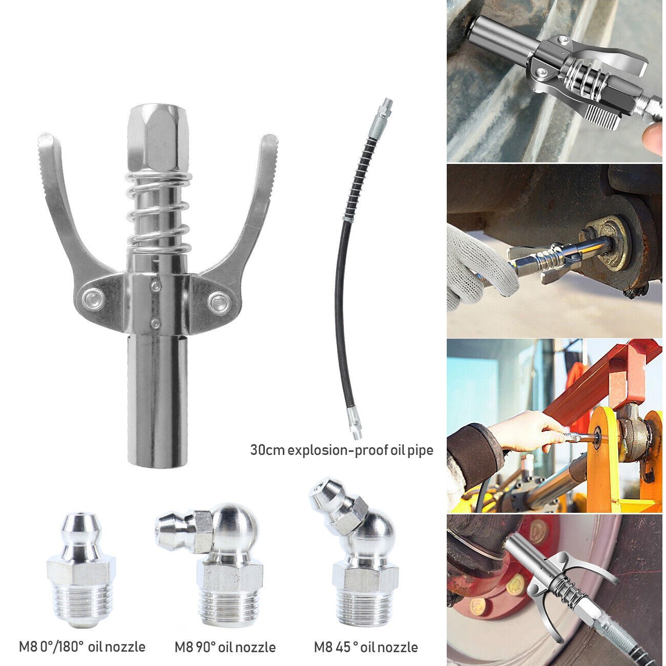 Quick Release Lock Grease Gun Coupler High-Pressure Oil Injection Nozzles Set