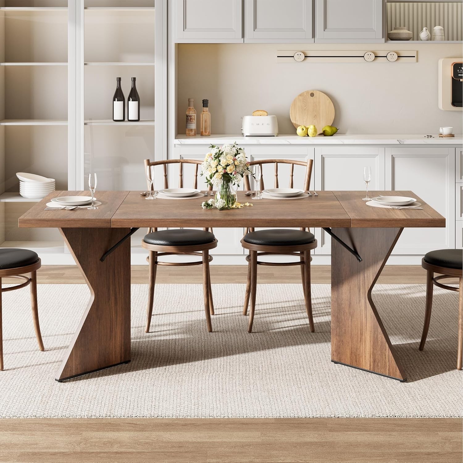 Thick Panel/Footboard Double-Sided Triamine Rectangular Dining Table Iron Foot 1