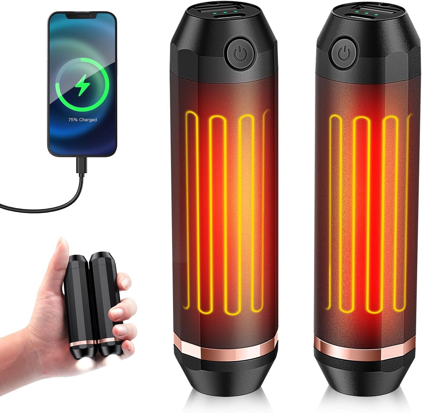 3-in-1 AI Hand Warmers Rechargeable 10000mAh, Dual Power Bank & Flashlight, 24Hr