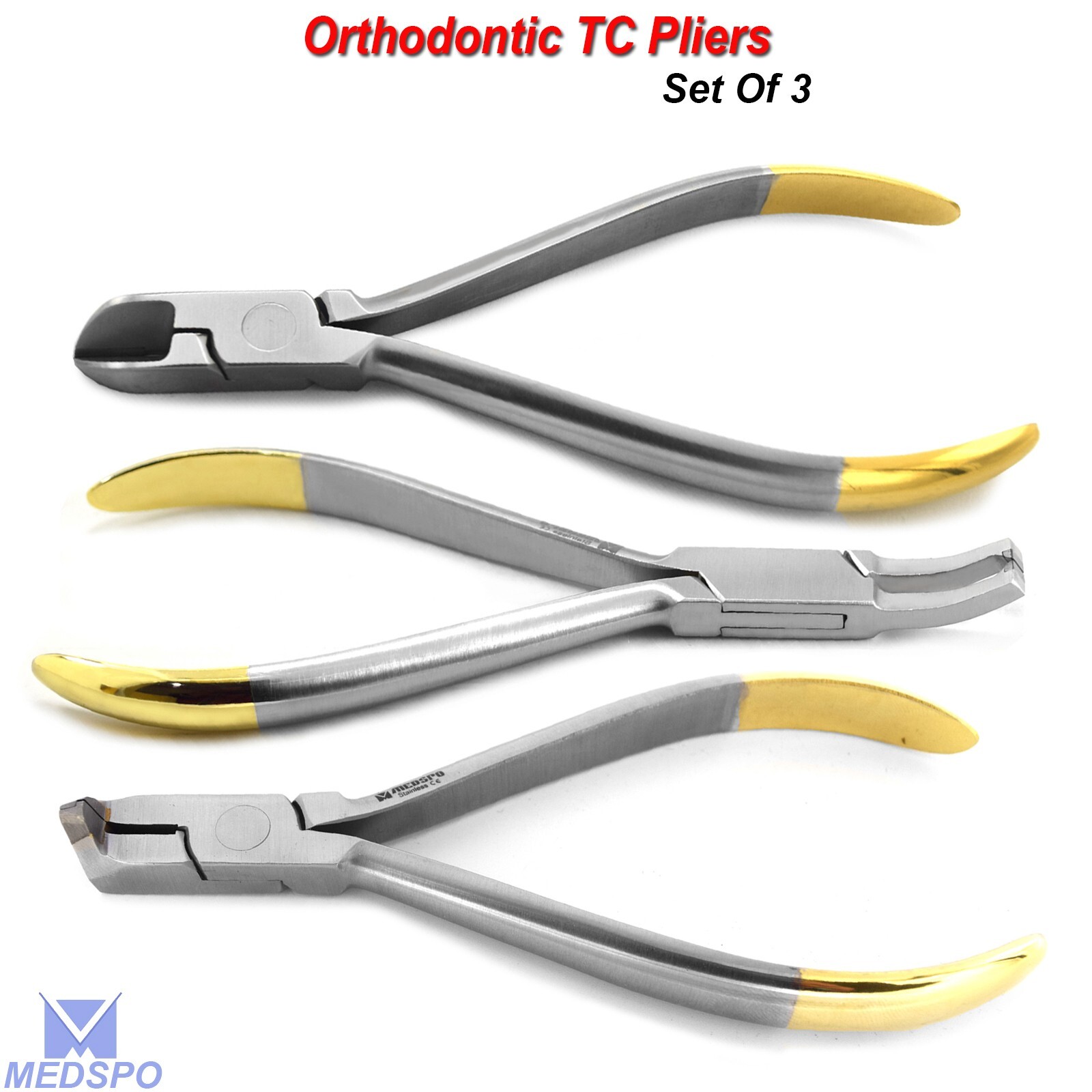 Dental Orthodontic TC Pliers Set Of 3 Lingual Hard Wire Cutter Bracket Pliers CE